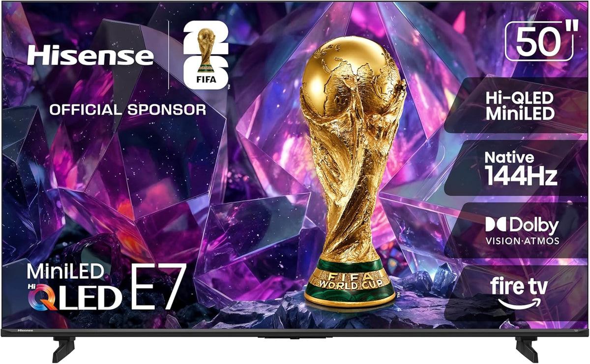 Hisense 50" E7 Cinema Series Hi-QLED Mini-LED 4K UHD Smart Fire TV (50E7SF, 2026 NEW) - Native 144Hz, AI Picture, Dolby Vision IQ · Atmos, FALD, MEMC, HDR10+ Adaptive, Alexa+