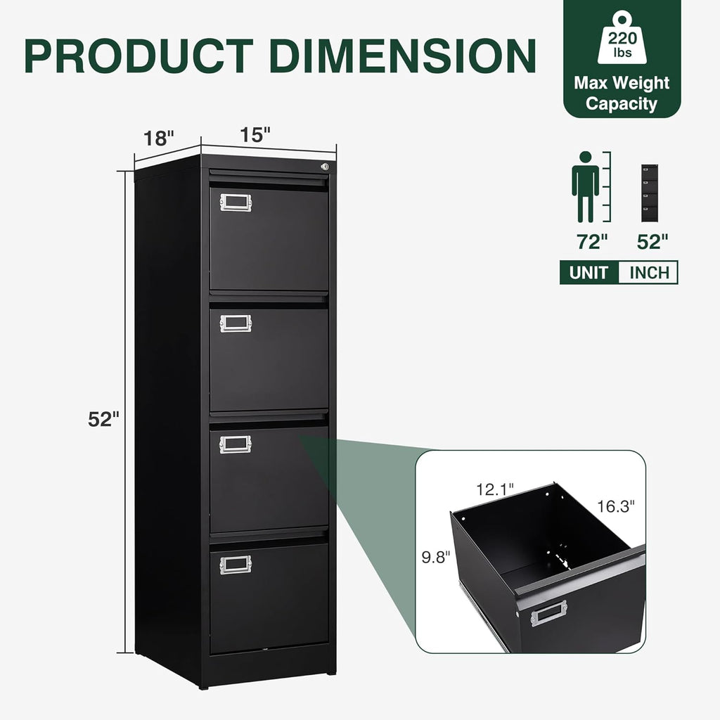 4 Drawer File Cabinet with Lock, Metal Filing Cabinets, Vertical Small Filing Cabinet Steel Lockable Storage Cabinets for Home Office to Organization Hanging Letter/Legal/F4/A4