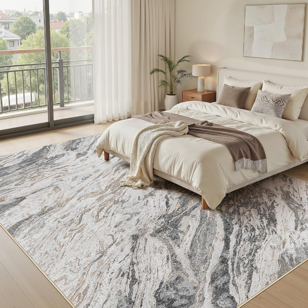 Area Rugs for Living Room: 9X12 Abstract Washable Rug Modern Neutral Large Soft Stain Resistant Non-Slip for Bedroom Dining Room Indoor Home Office Carpet - Taupe