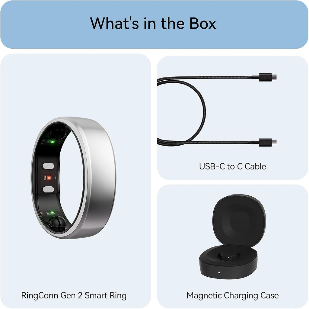 RingConn Gen 2, World's First Smart Ring with Sleep Apnea Monitoring, No APP Subscription, 12-Day Battery Life, Stress/Heart Rate/Women's Health Tracker, Android & iOS Compatible (Silver, Size 9)