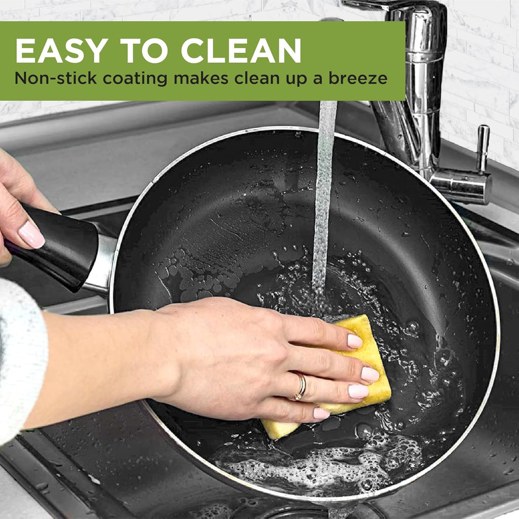 Ecolution Easy Clean Ceramic Nonstick Cookware Set, Dishwasher Safe Kitchen Pots and Pans Set, Comfort Grip Handle, Even Heating, Ultimate Food Release, 26-Piece, Black