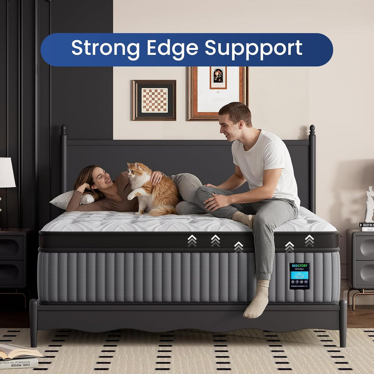BedStory Medium Firm Queen Mattress 14 Inch, Deep Sleep Hybrid Mattresses 7-Zone Pain Relief - Extra Firm Bed in a Box - Fiberglass Free, CertiPUR-US Certified, 365-Night Trial, 10 Years Warranty