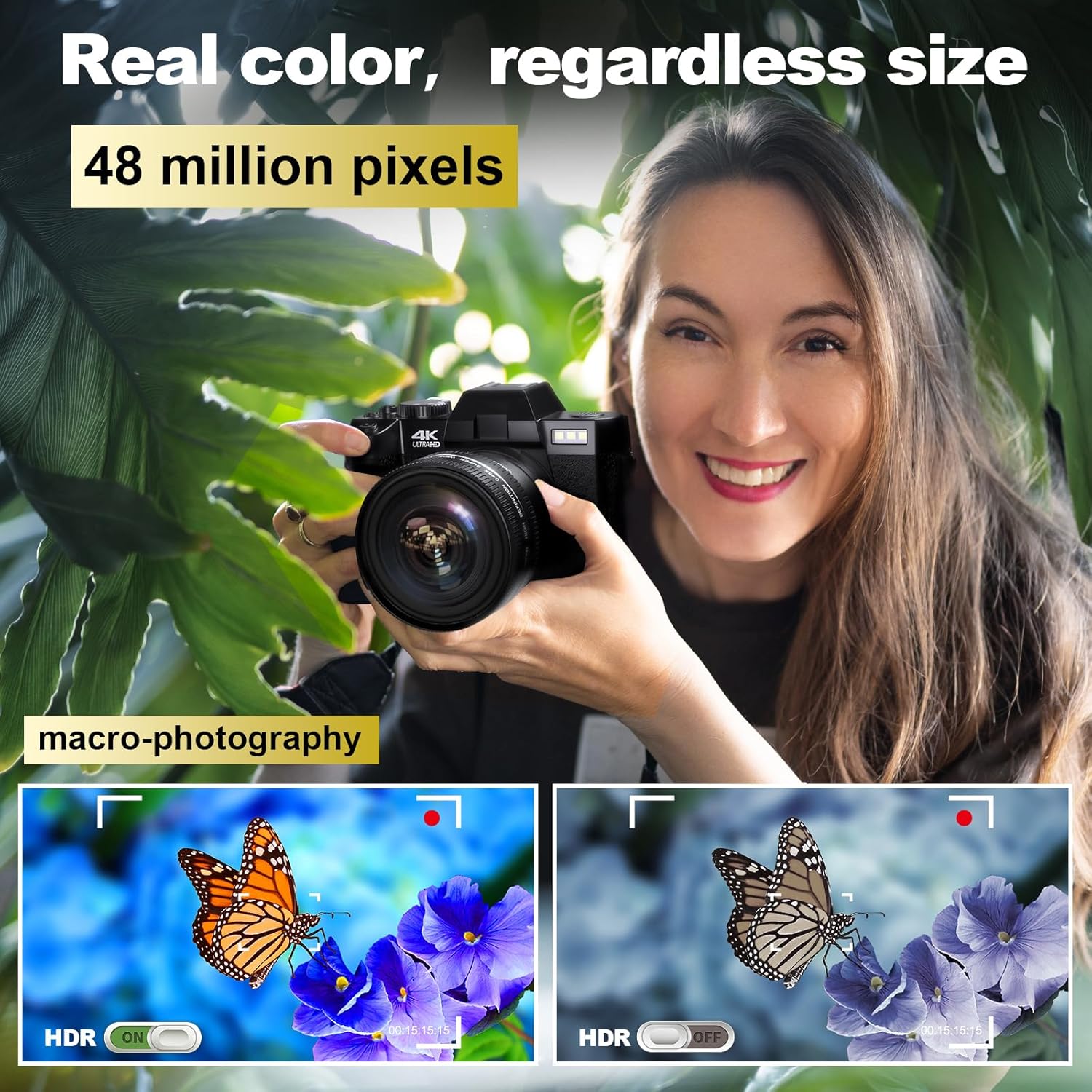 4K Digital Cameras for Photography 48MP/60FPS Video Vlogging Camera for YouTube with 3" 180° Flip Screen WiFi, 16X Digital Zoom Cameras with 32GB Micro Card Wide-Angle & Macro Lens (Black)