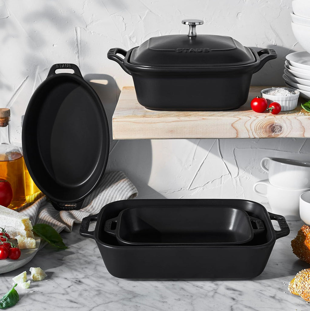 Staub Ceramic Stoneware 5-Pc Mixed Baking Dish Set – Matte Black