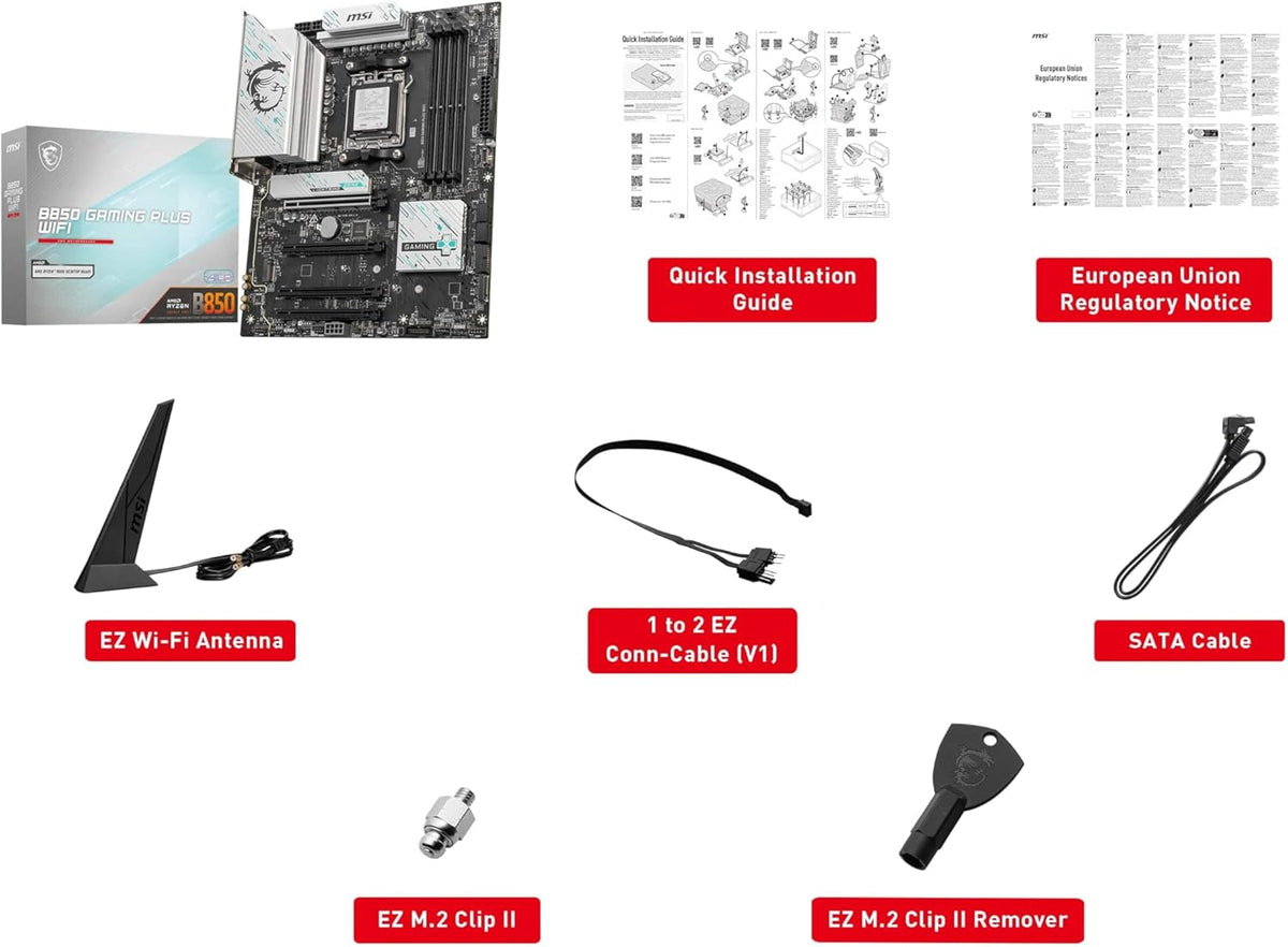 MSI B850 GAMING PLUS WIFI Motherboard,ATX-Supports AMD Ryzen 9000-7000 Processors,AM5-DDR5 Memory 8200+ MT/s (OC),PCIe 5.0x16 & 4.0x16,M.2 Gen5,Wi-Fi 7,5G LAN+HIGH-SPEED DDR5 RAM 32GB (2x 16GB) Bundle