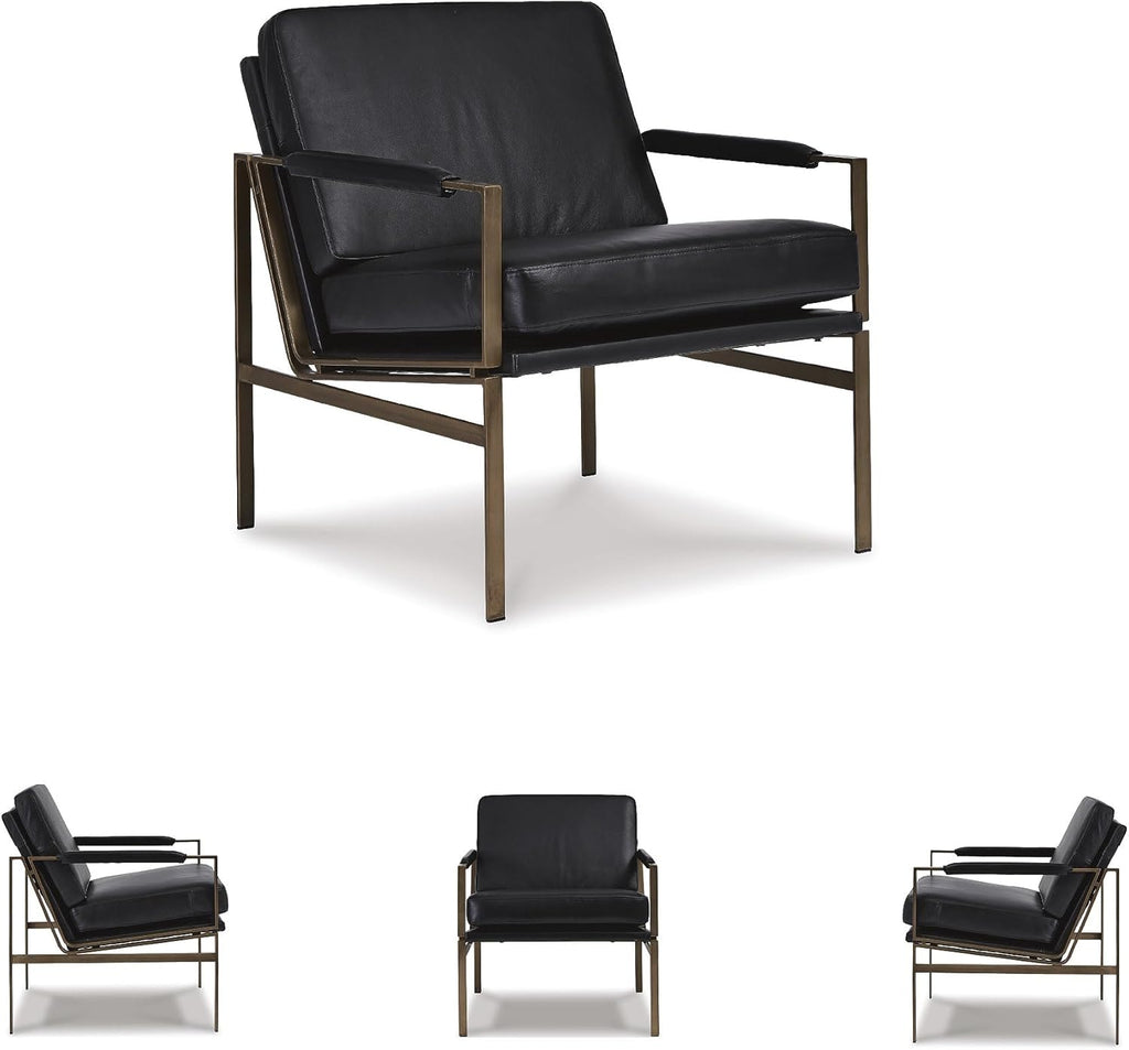 Signature Design by Ashley Puckman Mid-Century Modern Leather Accent Chair, Black