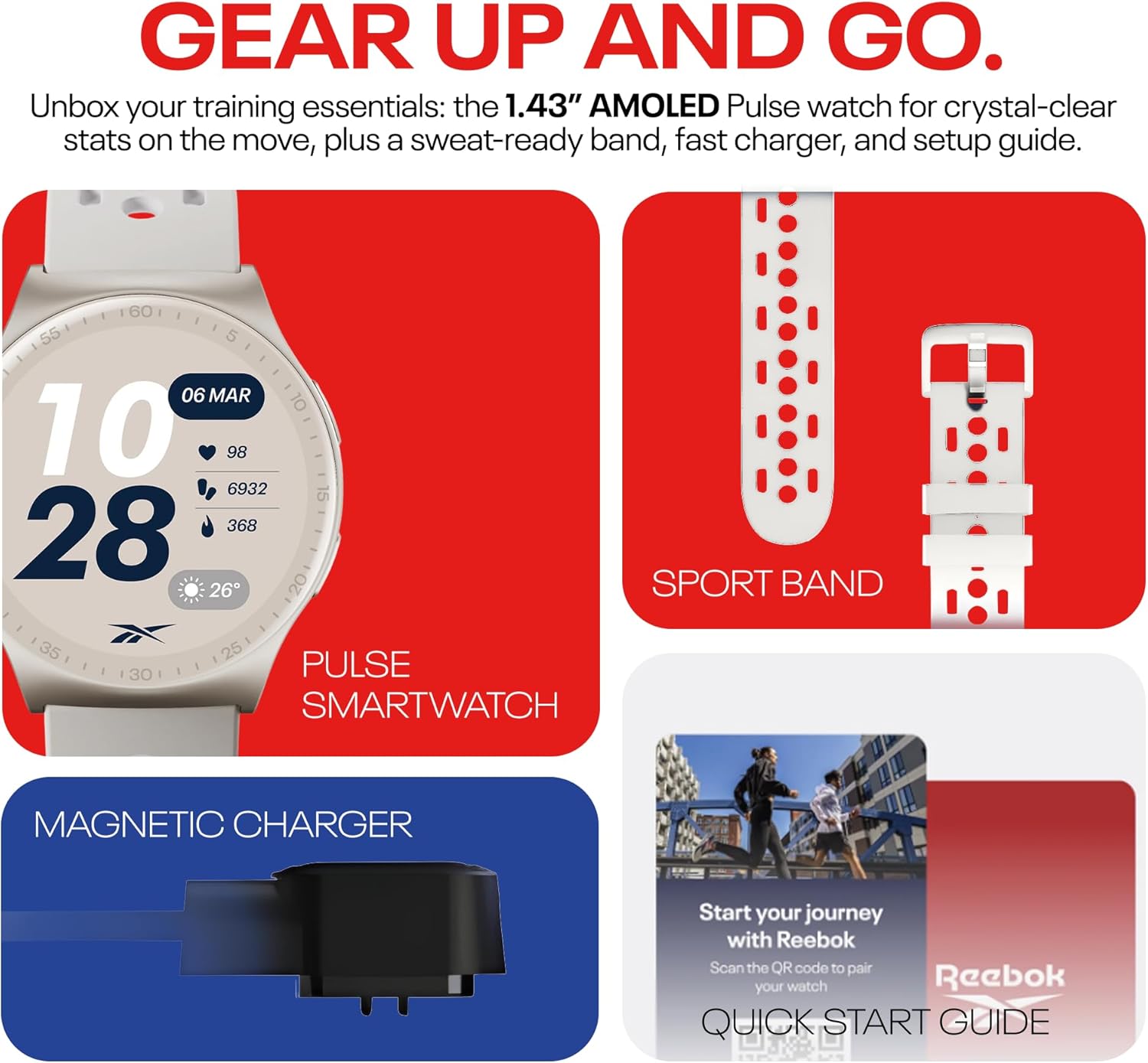 Reebok Pulse Smartwatch - GPS Fitness Tracker with Heart Rate Monitor, 10-Day Battery Life, IP68 Water Resistant Smart Fitness Watch for Men & Women, Compatible with iPhone & Android - Victory Gold