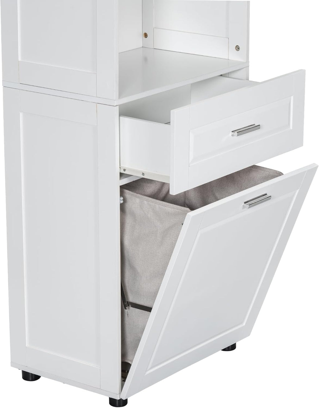 Tall Storage Cabinet, Bathroom Floor Freestanding Storage Cabinet with 2 Doors, One Drawer, and Tilt-Out Laundry Hamper for Bathroom, Office, Living Room, White