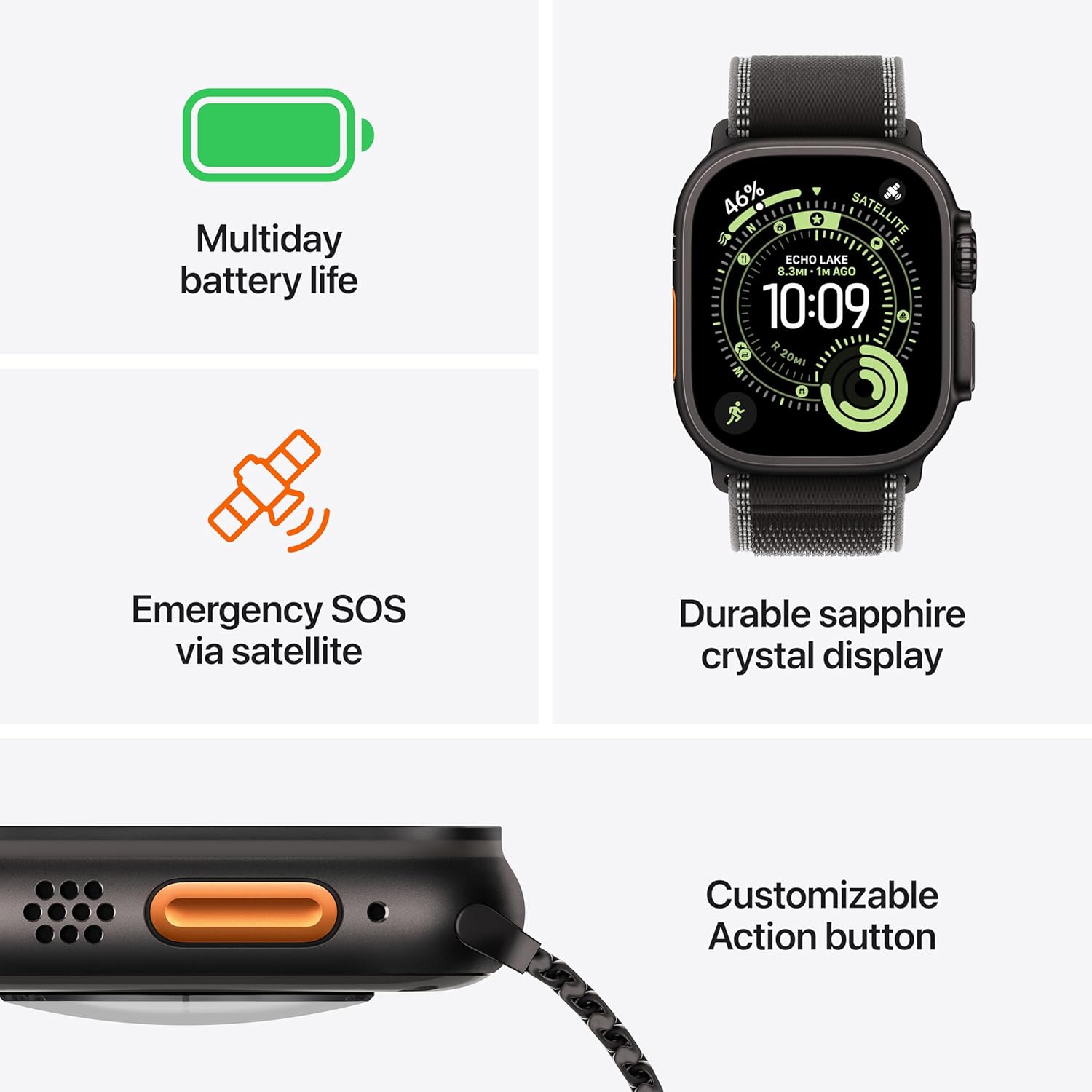 Apple Watch Ultra 3 GPS + Cellular 49mm Running & Multisport Smartwatch w/Rugged Titanium Case w/Black Ocean Band. Satellite Communications, Advanced Health & Fitness Tracking