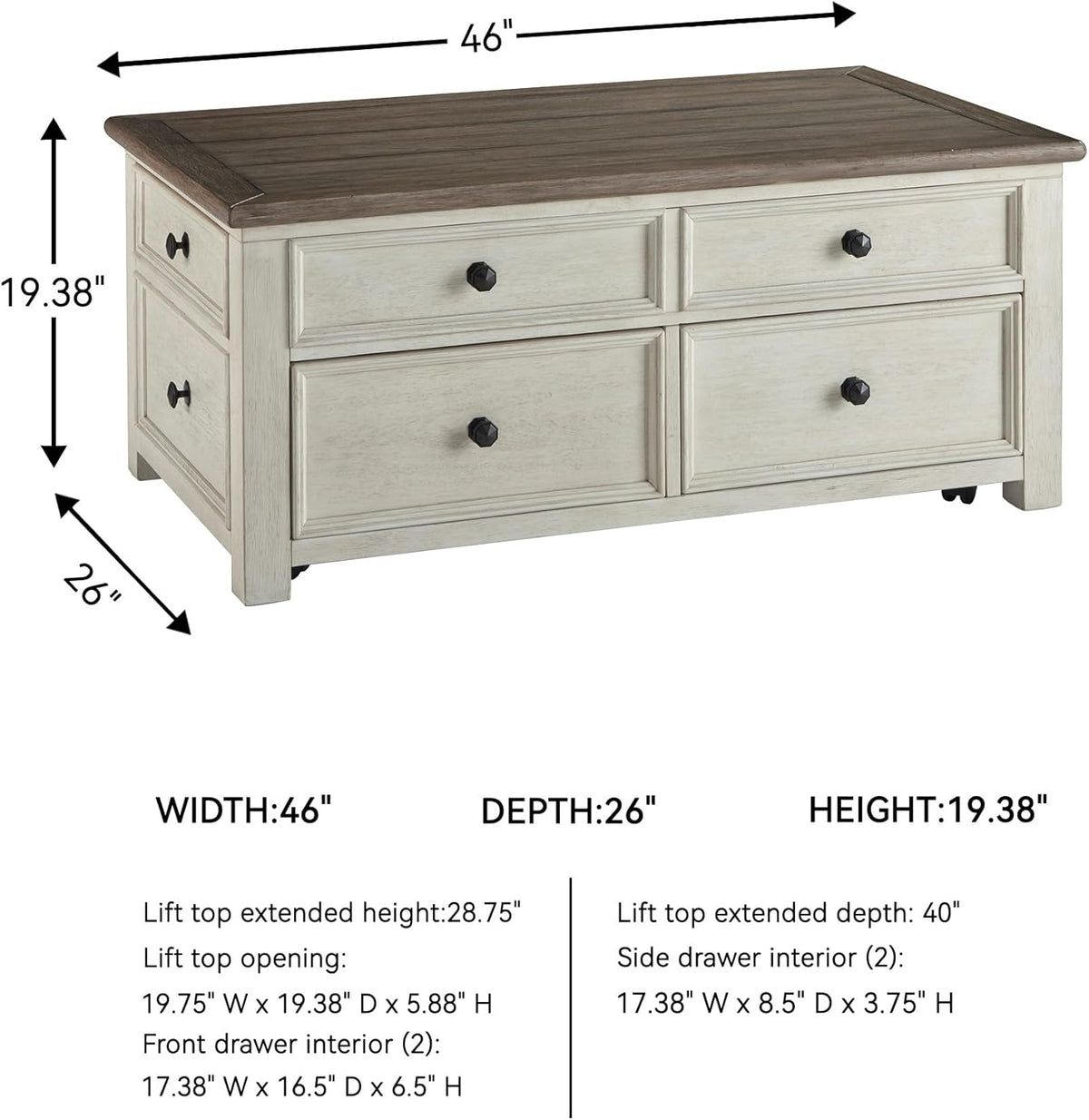 Signature Design by Ashley Bolanburg Lift-Top Coffee Table with Storage Two-Tone Rustic Farmhouse Cocktail Table – Brown/White