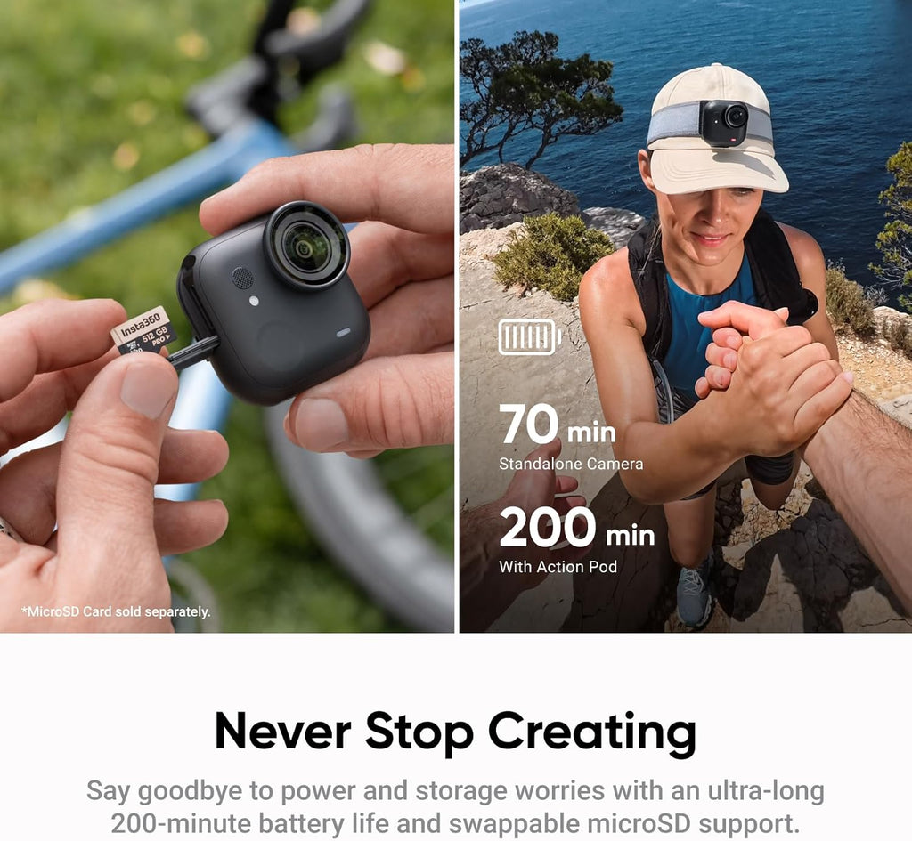 Insta360 GO Ultra Family Bundle - Small 4K Vlogging Camera, Hands-Free, POV Cam, 1/1.28" Sensor, 53g Lightweight, 156° FOV, 200 Min Battery Life, Magnetic Wearable Action Camera for Sports, Vlog