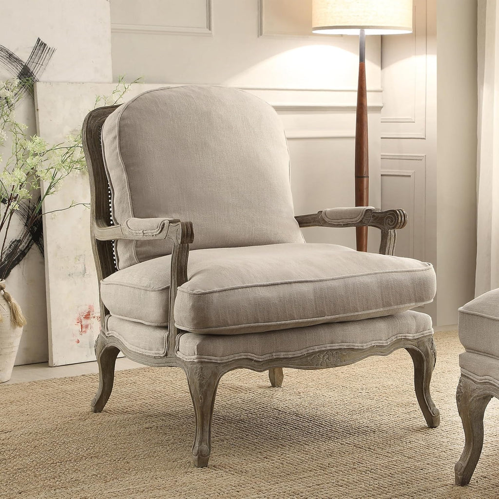 Lexicon Parlier Show Wood Accent Chair - Mid Century Modern Chair for Living Room, Traditional French Country Style, Padded Arms, Reversible Cushion, Solid Wood Frame, Arrives Assembled, Neutral