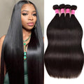 Straight Bundles Human Hair 22 24 26 28 Inch 4 Bundles Straight Hair 12A Double Weft 200% Density Hair Extensions for Women 100% Unprocessed Virgin Human Hair Weave Natural Color Black