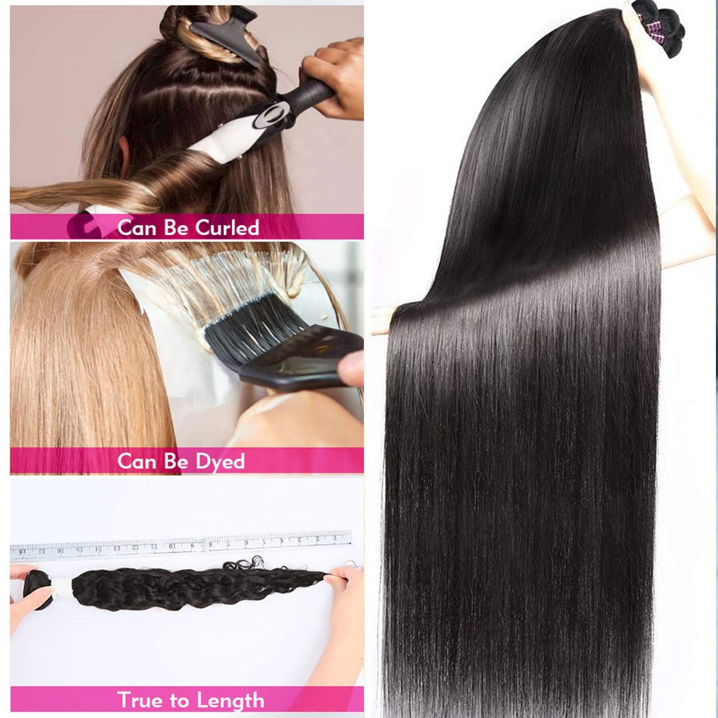 Human Hair Bundles Straight Hair 4 Bundles 18 20 22 24 Inch Brazilian Virgin Hair 100% Unprocessed Natural Black Bundles