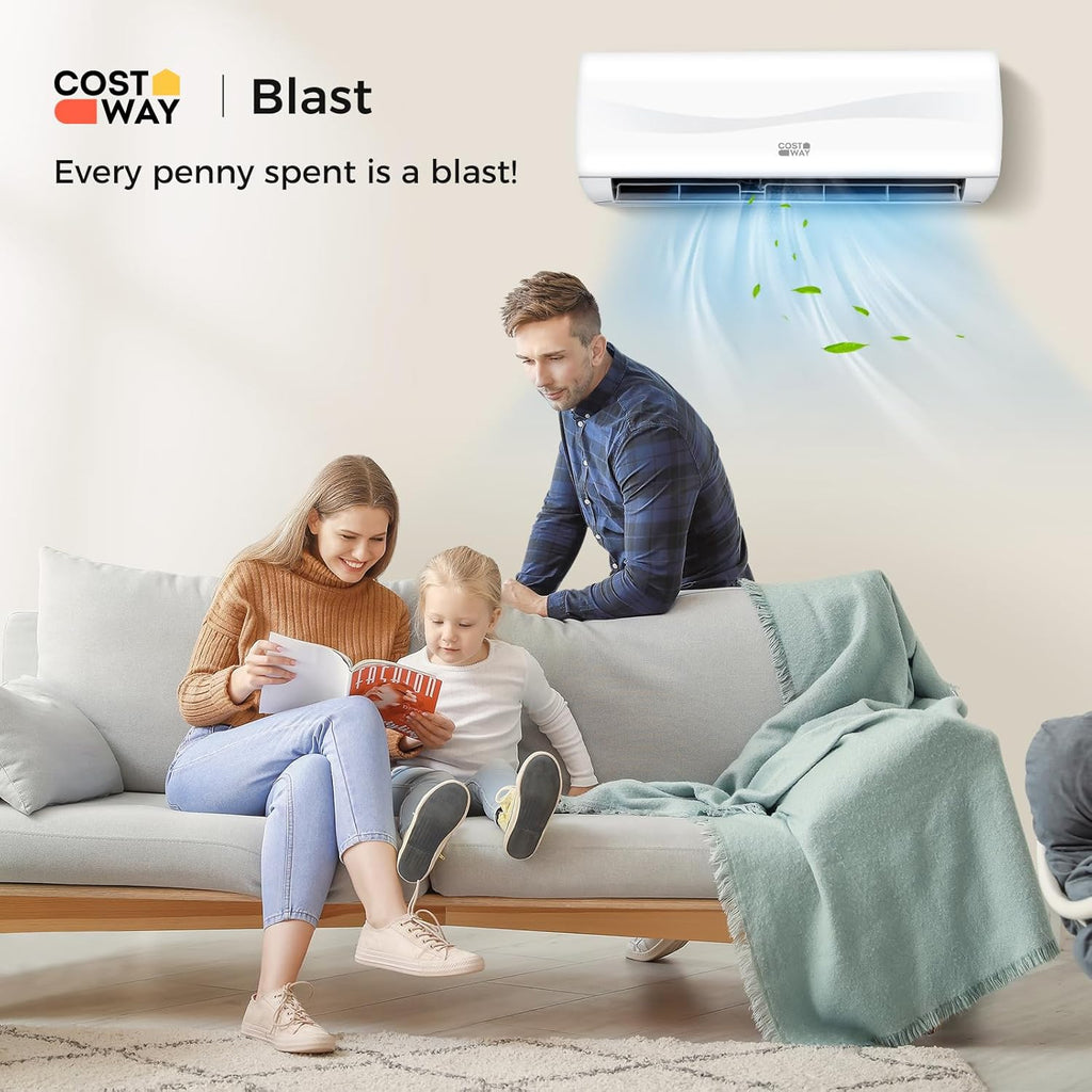 COSTWAY 18000BTU Mini Split Air Conditioner& Heater, 19 SEER2 208-230V Wall-Mounted Ductless AC Unit Cools Rooms up to 1250 Sq. Ft, Energy Efficient Inverter AC w/Heat Pump (Blast Series)
