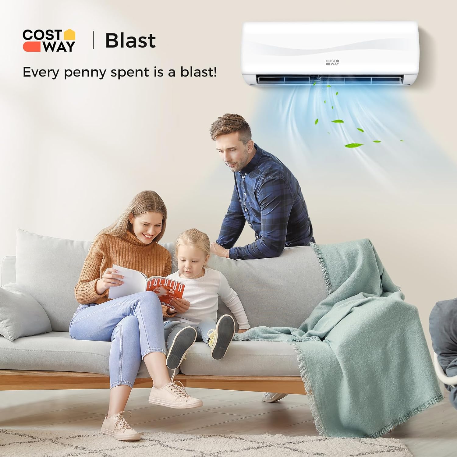 COSTWAY 18000BTU Mini Split Air Conditioner& Heater, 19 SEER2 208-230V Wall-Mounted Ductless AC Unit Cools Rooms up to 1250 Sq. Ft, Energy Efficient Inverter AC w/Heat Pump (Blast Series)