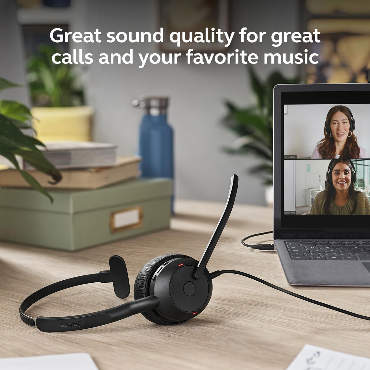 Jabra Evolve2 50 Wired Single-Ear Headset - Noise Cancelling Headphones, Bluetooth Headset for Work with Noise Cancelling Microphones, Works with Online Meeting Platforms Like Zoom & Google, Black