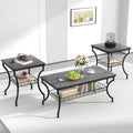 VECELO 3 Pieces Living Room Table Sets, Coffee and End Tables with Open Storage Shelves for Apartment, Home Office, Small Space, Easy Assembly, Dark Grey