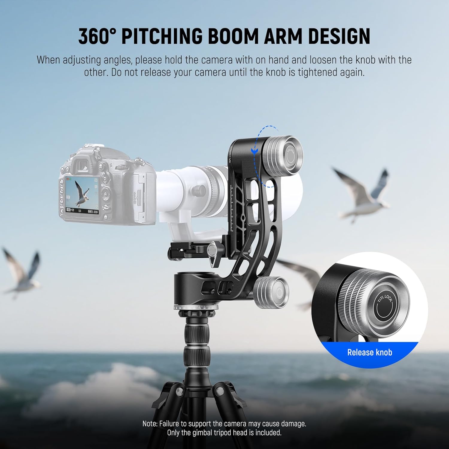 NEEWER GM102 Gimbal Head for Tripod Monopod Telephoto Lenses, 360° Panoramic Camera Tripod Head, 3 Axis Adjustment, Heavy Duty CNC Aluminum Alloy, Arca Type Quick Release System, Max Load 33lb/15kg