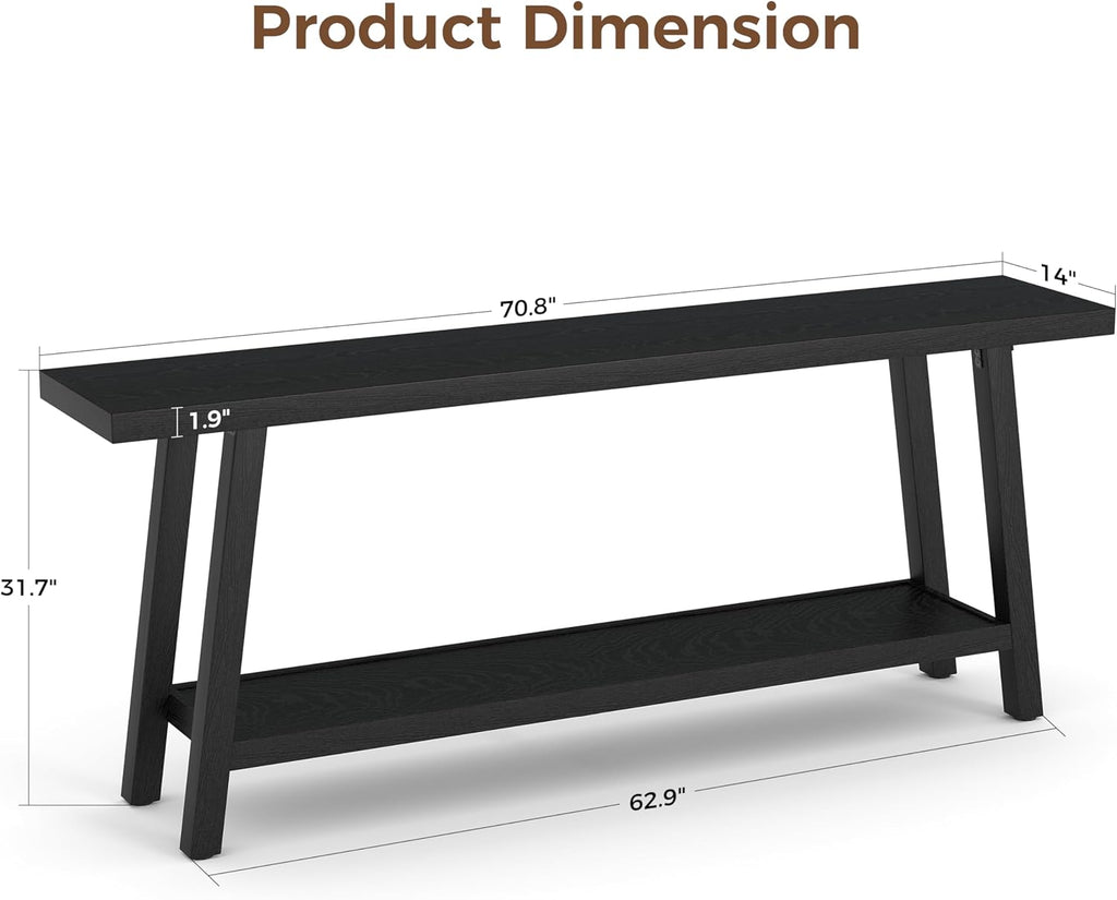 GarveeHome 70.87" Extra Long Console Table, Narrow Sofa Table Behind Couch, Black Entryway Table for Hallway Living Room Foyer, Farmhouse Accent Skinny Table, Black, 70.87" L x 14.02" W