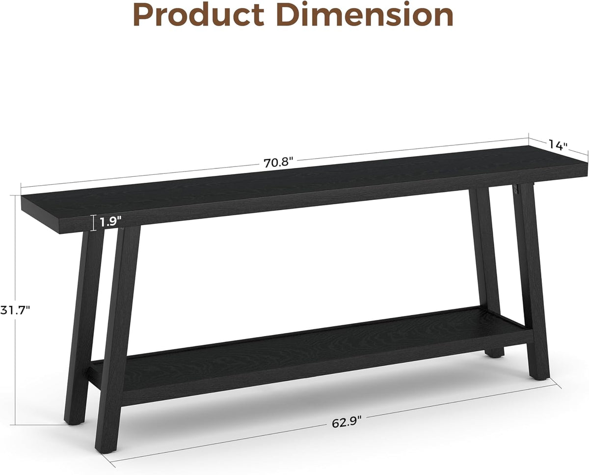 GarveeHome 70.87" Extra Long Console Table, Narrow Sofa Table Behind Couch, Black Entryway Table for Hallway Living Room Foyer, Farmhouse Accent Skinny Table, Black, 70.87" L x 14.02" W