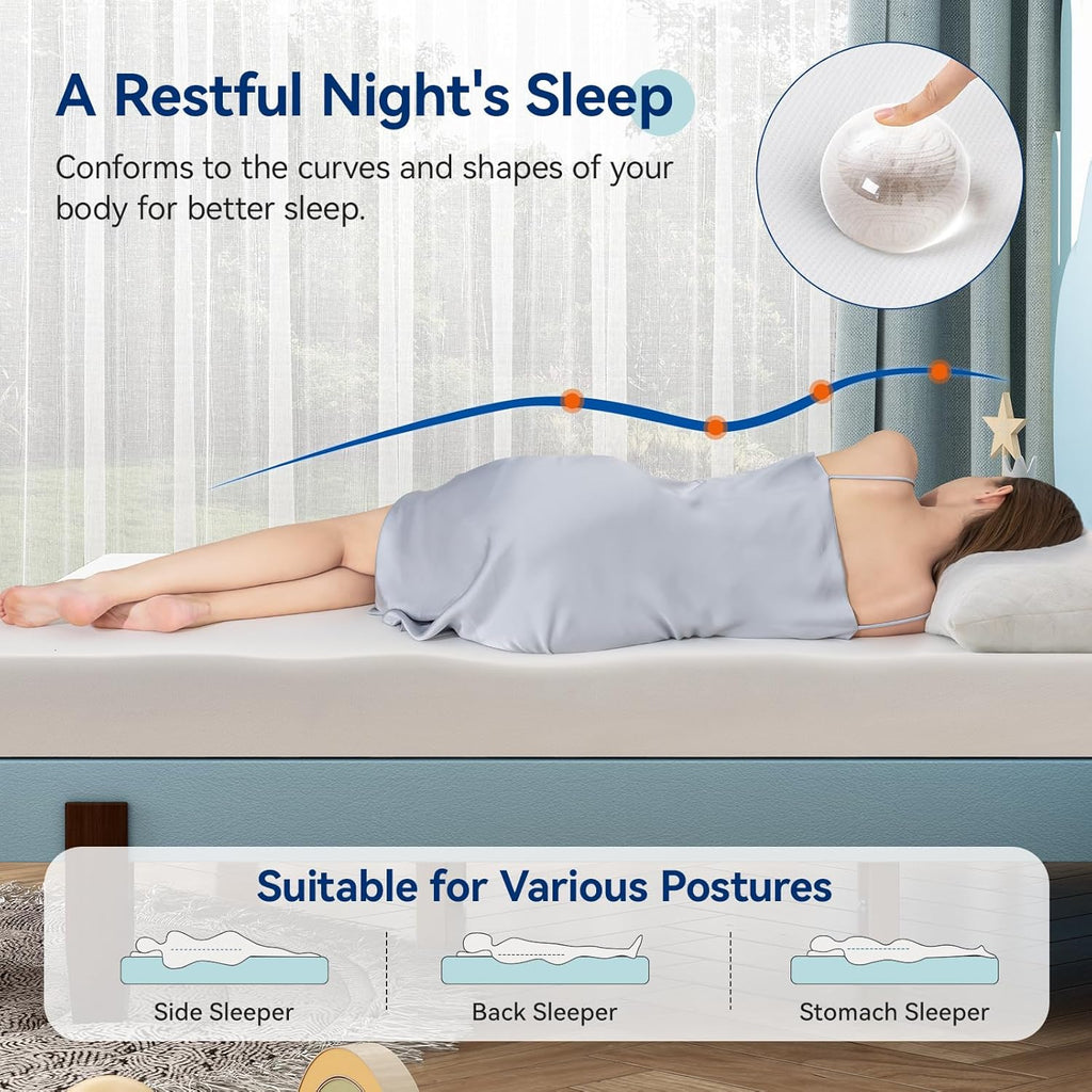 Amazon Basics Gel Memory Foam Mattress, Soft Plush Feel, Breathable Premium Knitted Fabrics, Removable Cover, Easy Set Up, 6 Inch, Full, White/Grey