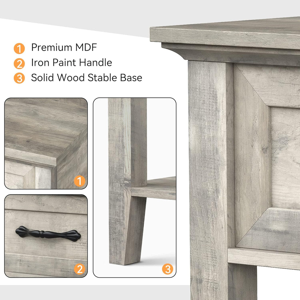 IDEALHOUSE Grey Nightstands Set of 2, End Table with Drawer, Side Table for Spaces, 2 Tiers Storage Shelves with Dresser, Bedside Table for Living Room, Bedroom, Dorm (2pcs-Grey)