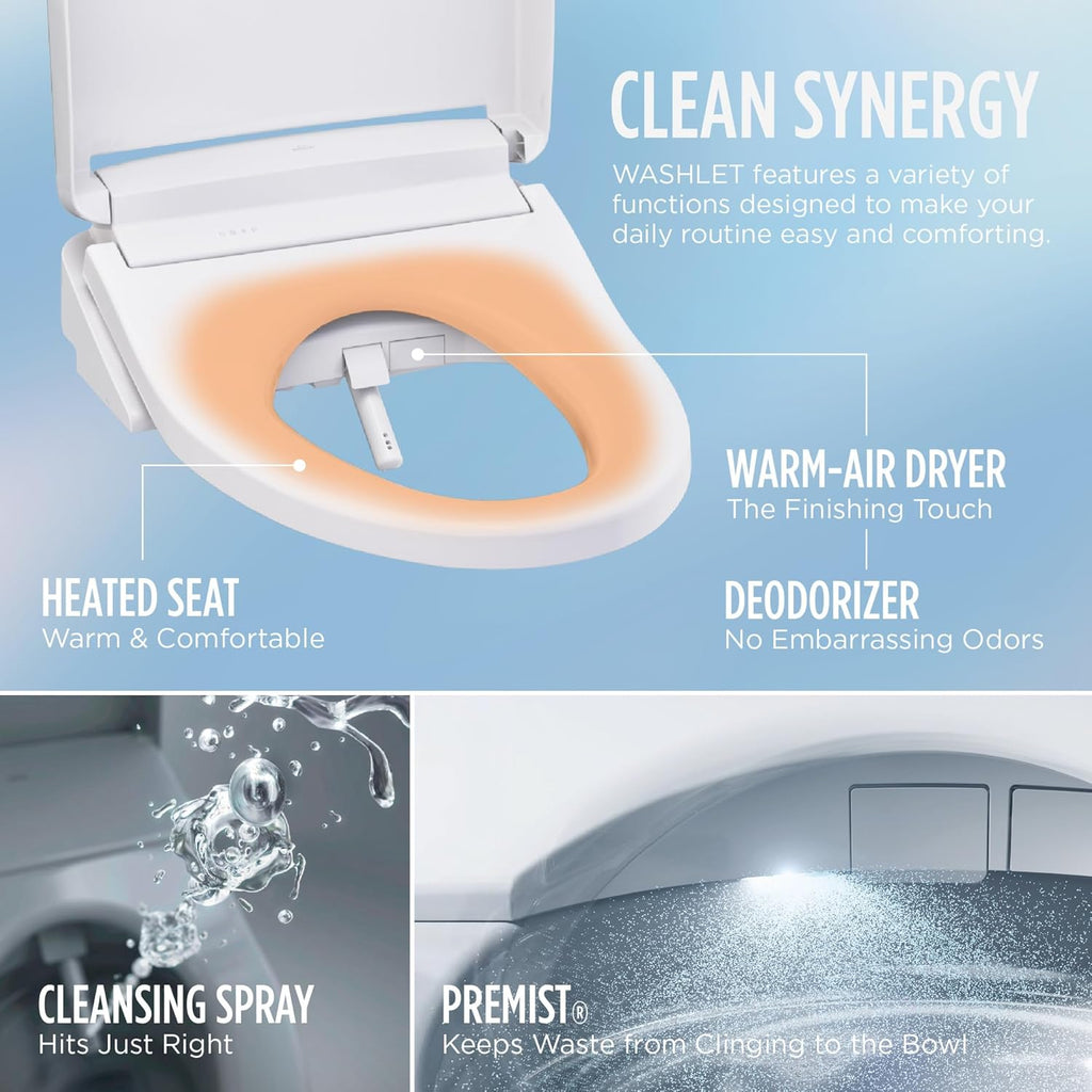 TOTO® WASHLET® S5 Electronic Bidet Toilet Seat with Instantaneous Water Heating, PREMIST and EWATER+ Wand Cleaning, Round, Cotton White - SW3445#01