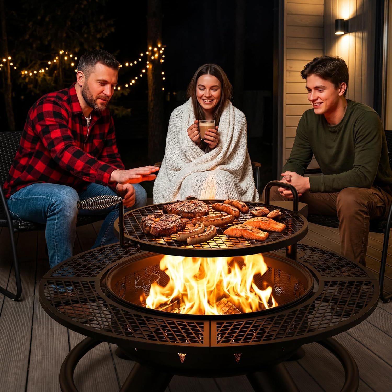 BALI OUTDOORS Fire Pit with Poker, Outdoor Fire Pit Extra Large, Wood Burning Firepits for Outside with Grill, 47 inch