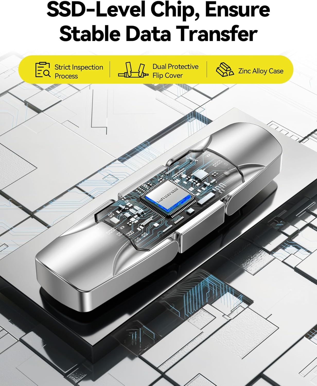 MOVE SPEED 1TB Solid State Flash Drive 570MB/s High Speed USB Drive with Type C + USB 3.2 Drive Dual Port, Thumb Drive Compatible with iPhone 15, 16,17 Series/Android/Phone/MacBook/Audio/Smart TV
