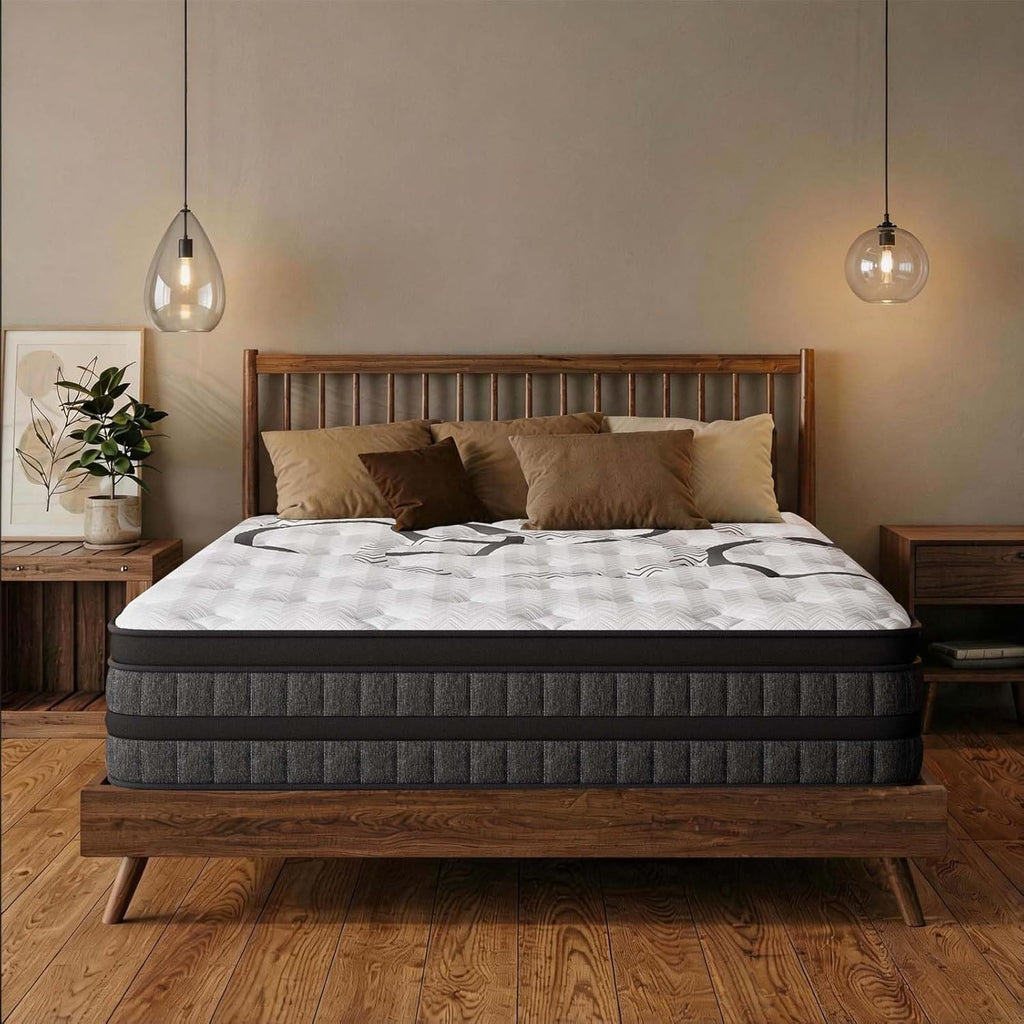 Queen Mattress 12 Inch Mattress Hybrid with Memory Foam and Pocket Springs for Motion Isolation Breathable and Cooling Comfort Medium Firm Support Fiberglass Free 365-Night Trial