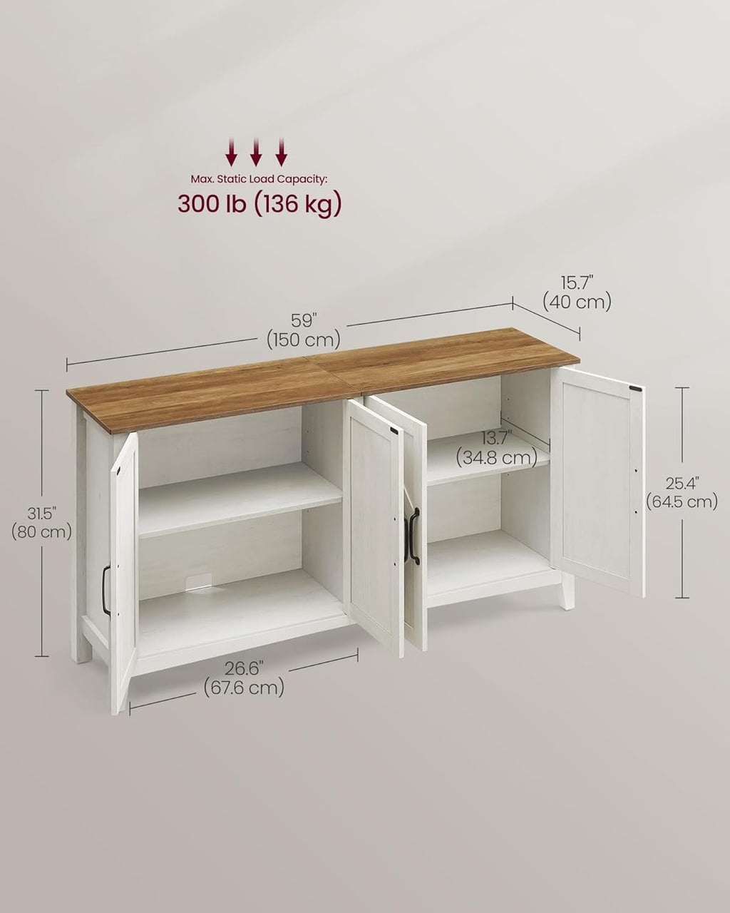 VASAGLE LIRY Collection - Storage Cabinet, Buffet Cabinet, Sideboard, Credenza, with Adjustable Shelves, for Living Room, Entryway, Rustic White and Honey Brown ULSC381W01
