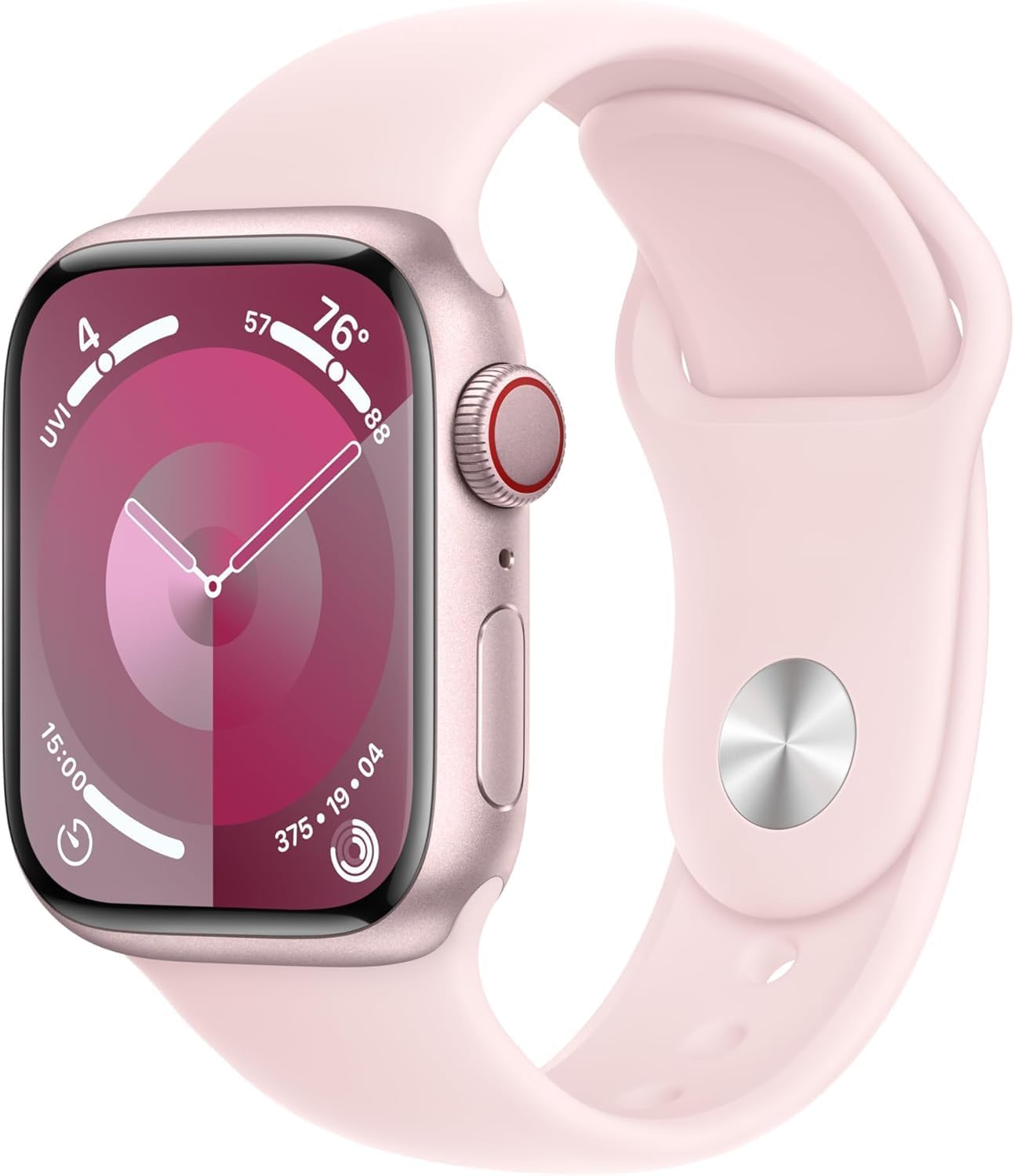 Apple Watch Series 9 GPS + Cellular 41mm Pink Aluminum Case with Pink Sport Band M/L (Renewed Premium)
