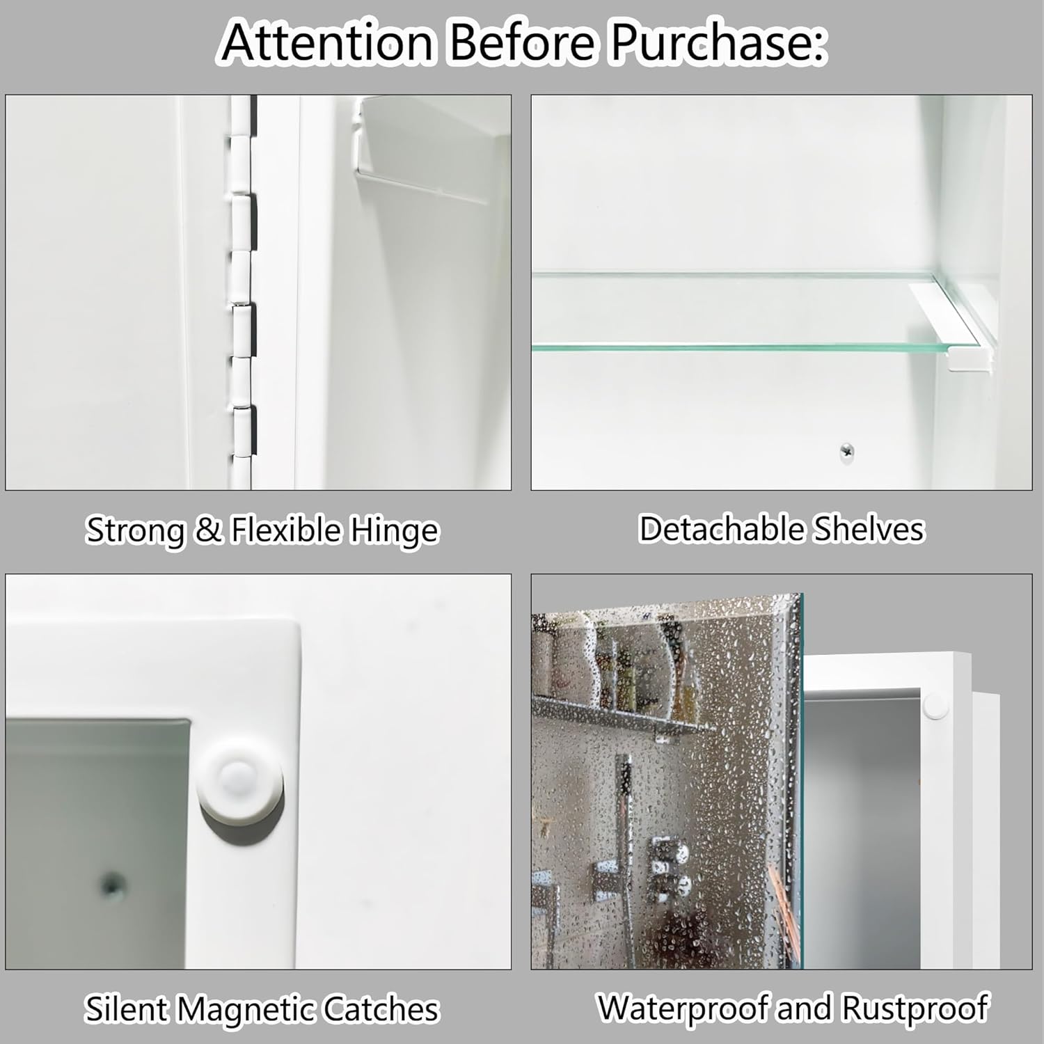 Bathroom Medicine Cabinet with 16x26 in Rectangular Beveled Frameless Mirror,Wall Mounted Mirror Cabinet for Bathroom Toilet Kitchen,Recess or Surface Mount,Already Assembly