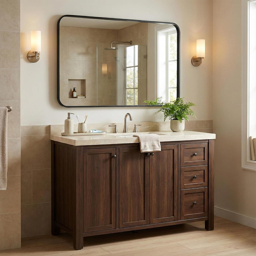 2-Pack 24x36 Inch Matte Black Bathroom Vanity Mirrors | Flush Mount Deep Set Metal Wall Mirror for Over Sink | HD Shatterproof Glass, Rustproof