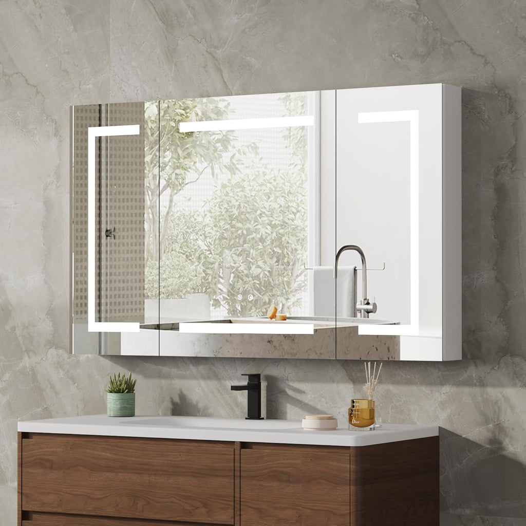 DEYGIA LED Medicine Cabinet with Mirror for Bathroom, Assembly-Free Lighted Medicine Cabinet, Defog, Stepless Dimming, 3 Colors, 2 Outlets, 2USB, Aluminum Wall Mounted Mirrored Cabinets, 40”Wx24“H