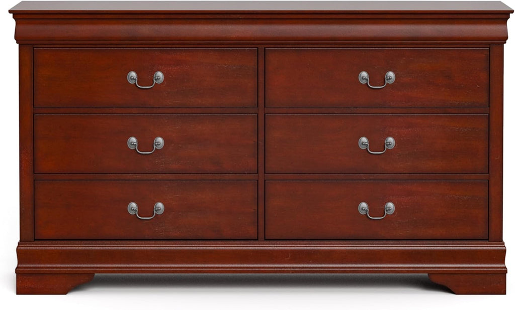 Furniture of America Arabella Traditional 6-Drawer Double Dresser with Antique Nickle Handles and Bracket Style Feet, No Assembly, Freestanding Storage Cabinetfor Bedroom, Living Room, Cherry