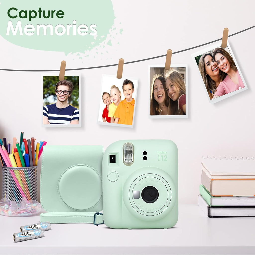 Fujifilm Instax Mini 12 Instant Camera Clay White and Fuji Film Value Pack (60 Sheets) Bundle with Sturdy Tiger Accessories, Carrying Case, Photo Album 64 Pockets