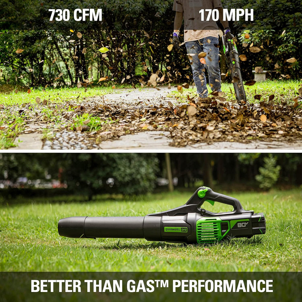 Greenworks 80V 21" Cordless Battery Push Lawn Mower,730 CFM Cordless Battery Leaf Blower,Combo Kit w/(1) 4Ah Battery & (1) 4A Rapid Charger
