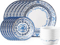 Corelle Vitrelle 18-Piece Service for 6 Dinnerware Set, Triple Layer Glass and Chip Resistant, Lightweight Round Plates and Bowls Set, Portofino