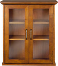 Teamson Home Avery Wooden Over The Toilet Bathroom Removable Wall Medicine Cabinet with 2 Adjustable Shelves 3 Storage Spaces 2 Glass-Paneled Doors and Antique Brass Knobs, Oiled Oak