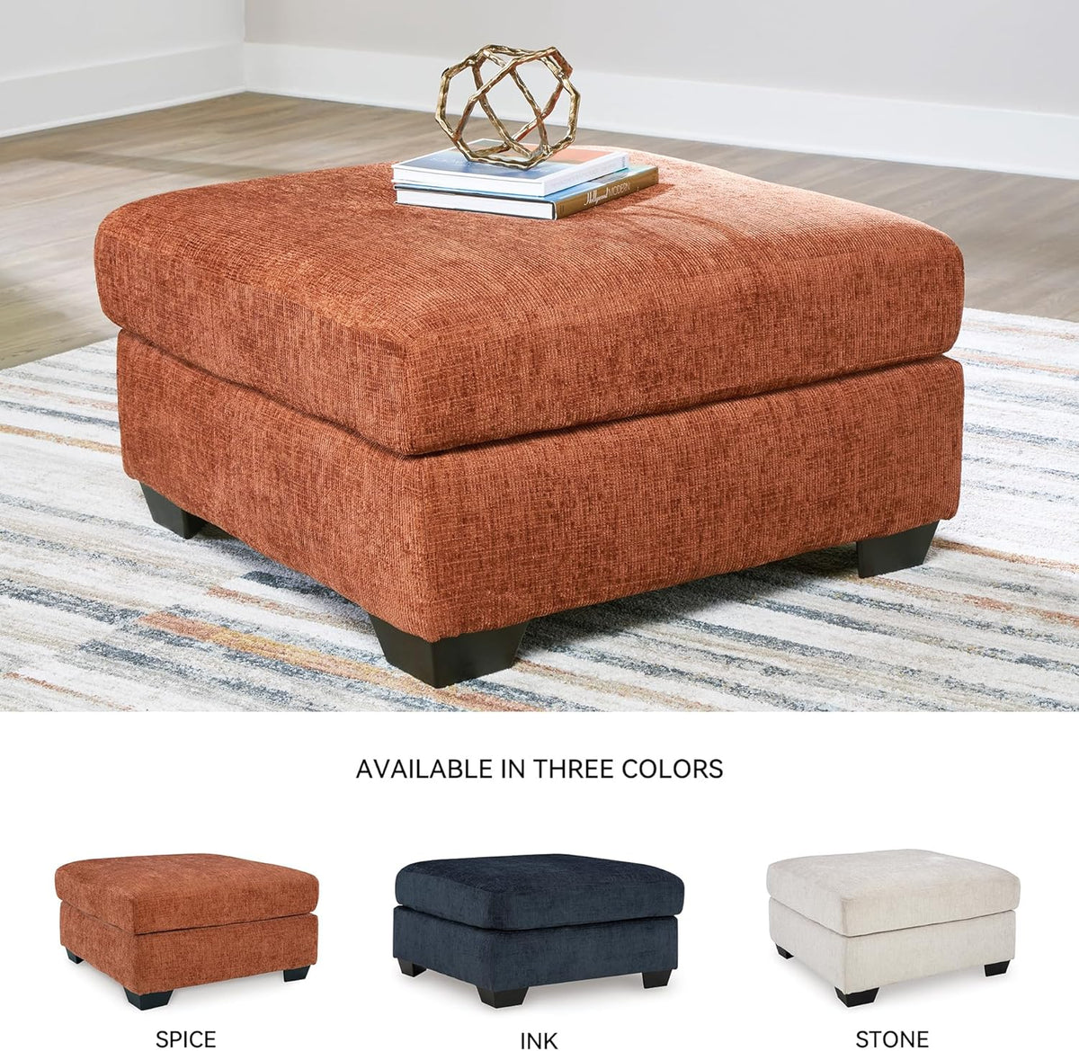 Signature Design by Ashley Aviemore Casual Square Oversized Accent Ottoman for Living Room, Orange