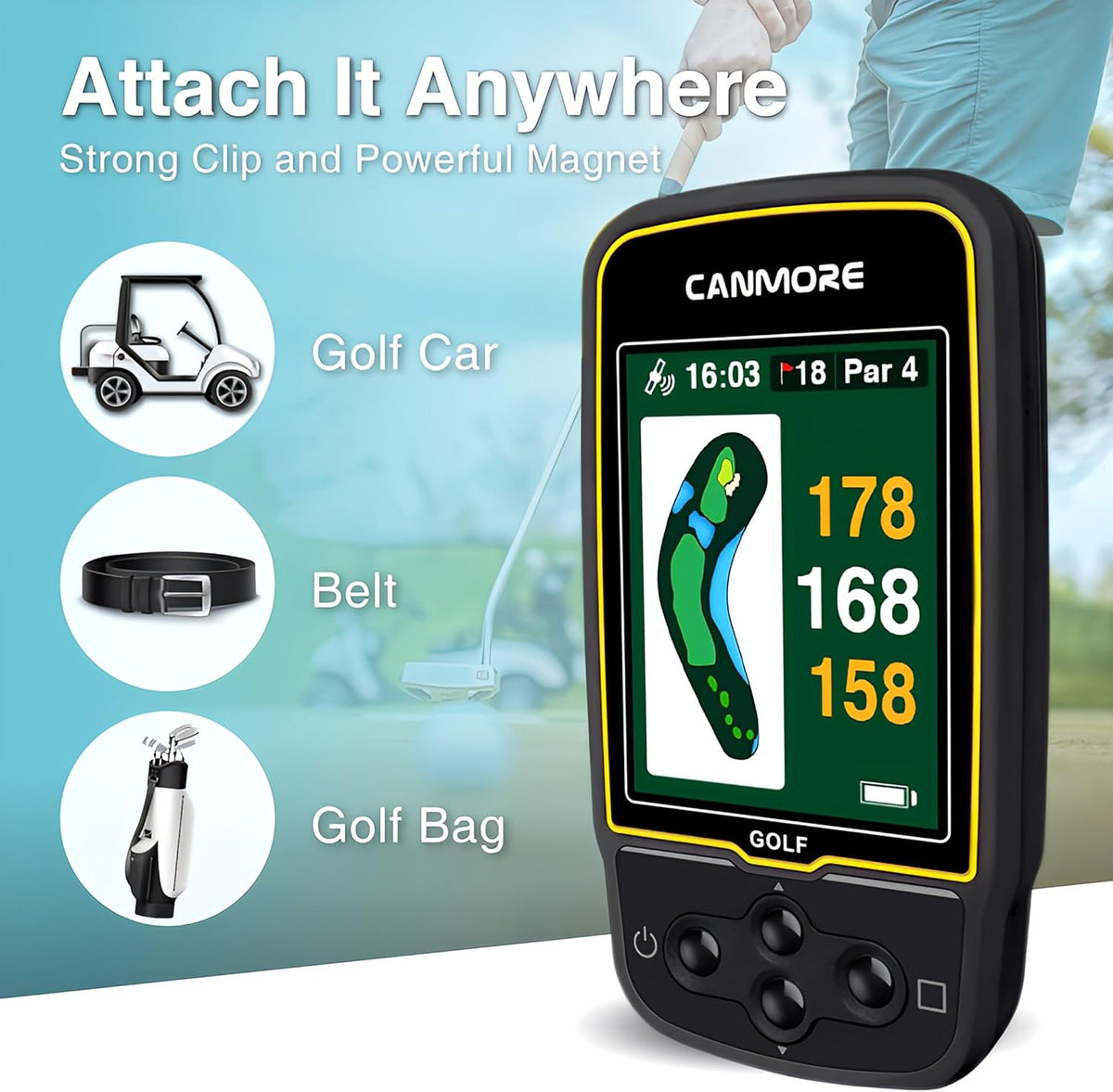 CANMORE HG500 Golf GPS - Extra Large Easy-to-Read Color Display, preloaded 41,000 Course map Worldwide Shape of The Green and The Fairway(Black)