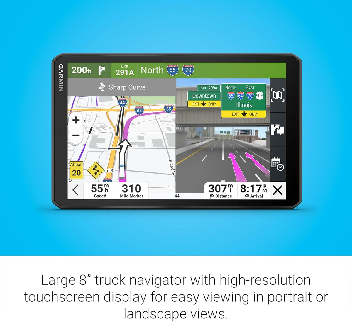 Garmin dezl OTR820 GPS Truck Navigator with 8-Inch Touchscreen Display, 1280p Resolution, and Birdseye Direct Satellite Imagery (Renewed)