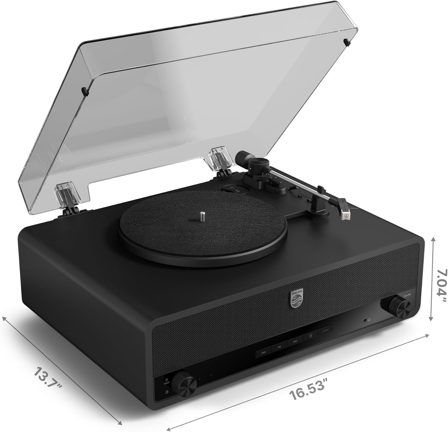 Philips Record Player, All-in-One Bluetooth Turntable with Built-in Speakers, 3-Speed Belt-Drive Vinyl Record Player, Audio-Technica Stylus, Wireless Streaming in & Out, RCA/AUX/Headphone, Auto-Stop