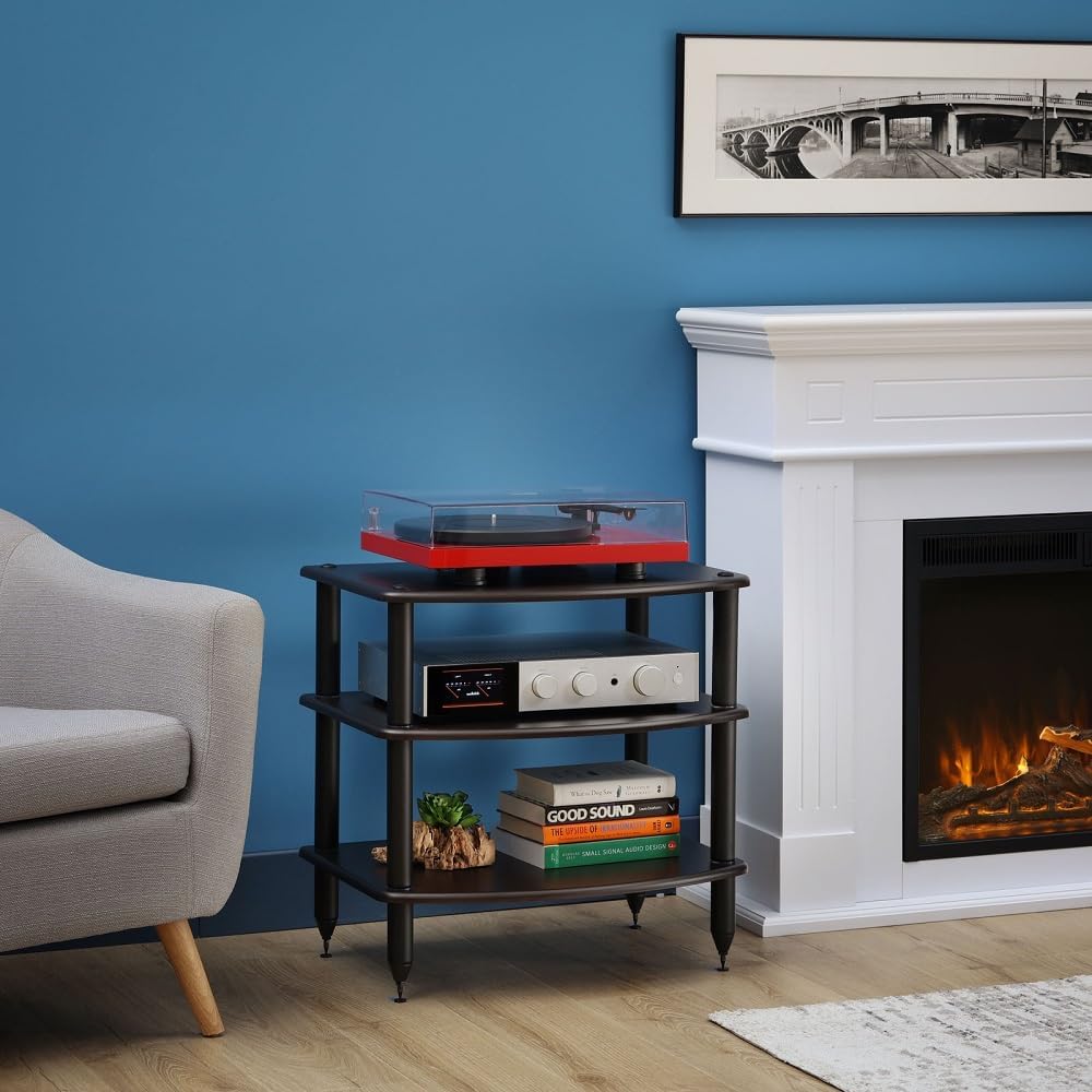 Pangea Audio Vulcan Three Shelf Audio Stereo Rack, Media Stand, and Components Cabinet 3 Shelf Rosenut Red