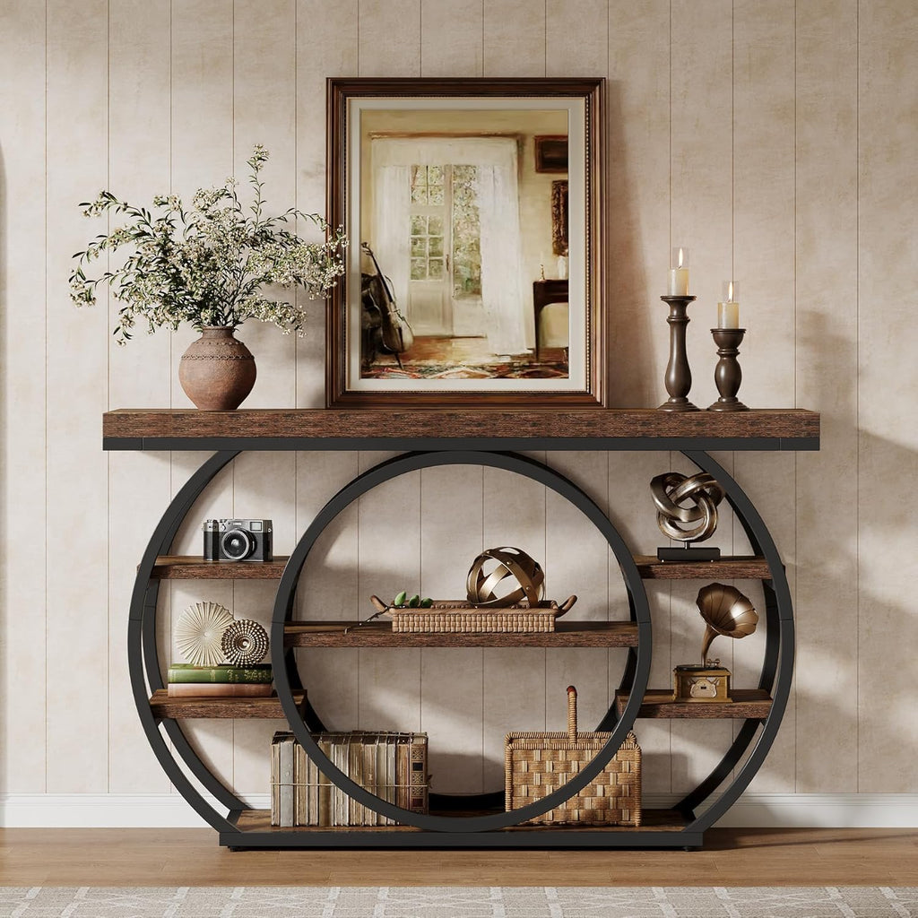 Tribesigns 47" Console Table for Living Room, 5-Tier Industrial Entryway Table with Metal Frame, Narrow Sofa Table Behind Couch Accent Tables for Entryway, Hallway, Foyer, Rustic Brown