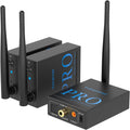 1Mii 3-in-1 2.4Ghz Wireless Audio Transmitter Receiver (1 TX+2 RX) for 2 Subwoofer/Active Speaker/Power Amplifier, 20ms Low Latency, 320ft Range, Optical/Coaxial/3.5mm(RCA) Audio Input/Output