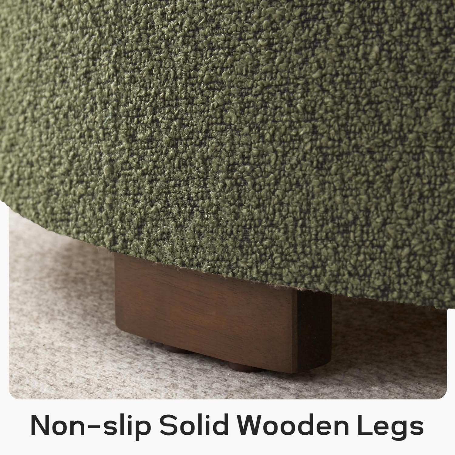 Zihanhome 30 Inch Round Storage Ottoman Coffee Table, Modern Boucle Ottoman with Lift-Off Lid and Solid Wood Legs for Living Room, Bedroom, Corners, Apartments (Green)