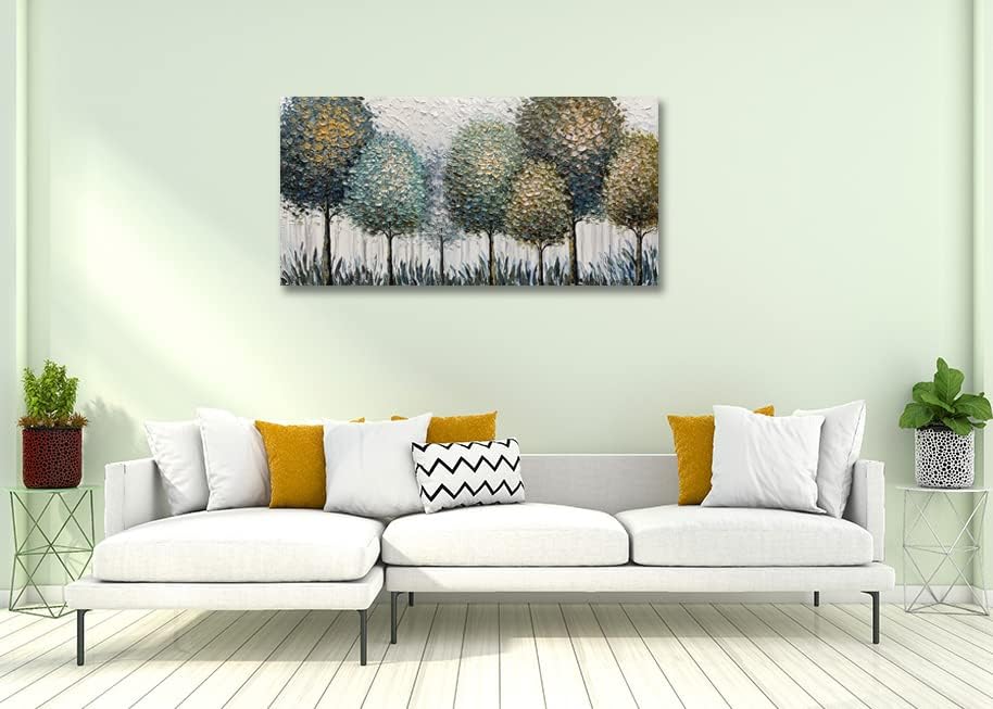 V-inspire Art,24x48 Inch Impressionist Hand Drawn Landscape Oil Paintings Abstract Textured Tree artwork Canvas Wall Art Painting Home Decorations Painting Ready to Hang